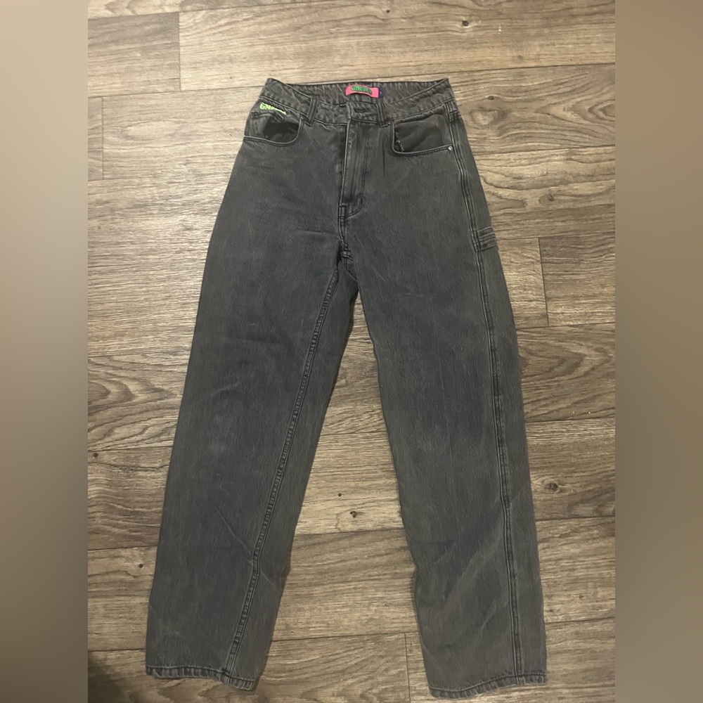 Empyre Tori Black Medium Wash Denim Straight Leg Skater Carpenter Jeans 2